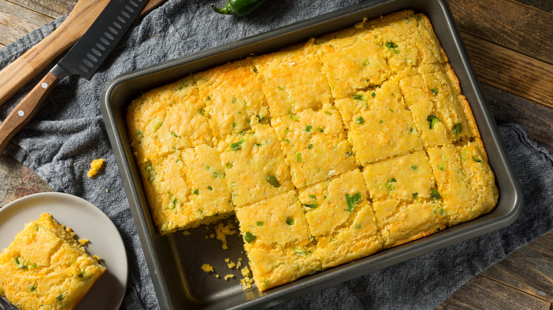 Jalapeño cornbread cut into squares