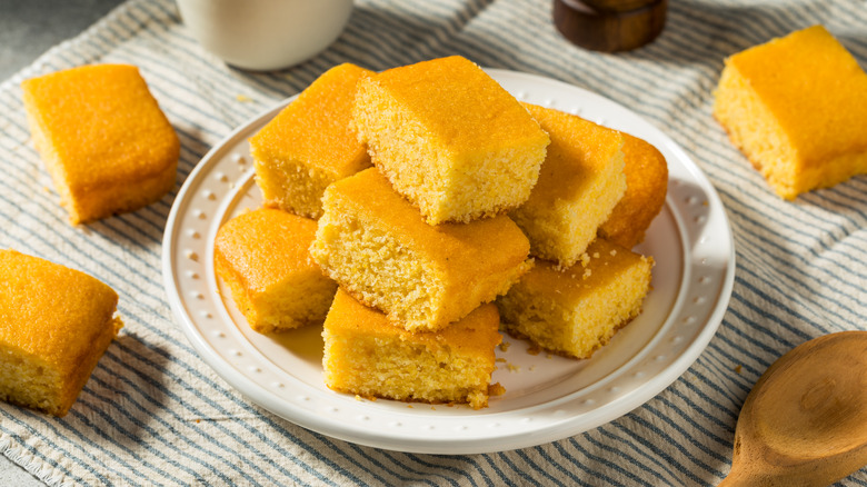 Homemade baked American corn bread with butter
