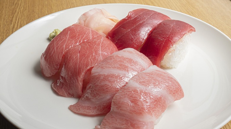 bluefine tuna sushi on plate