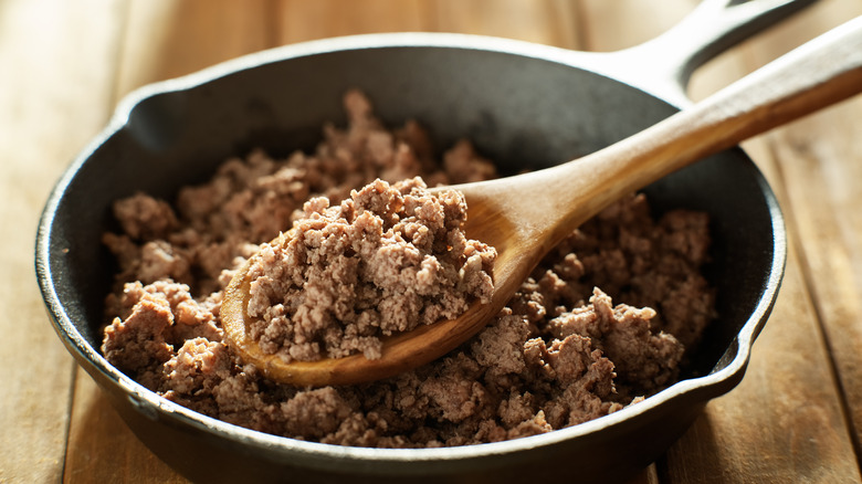 ground beef in skillet