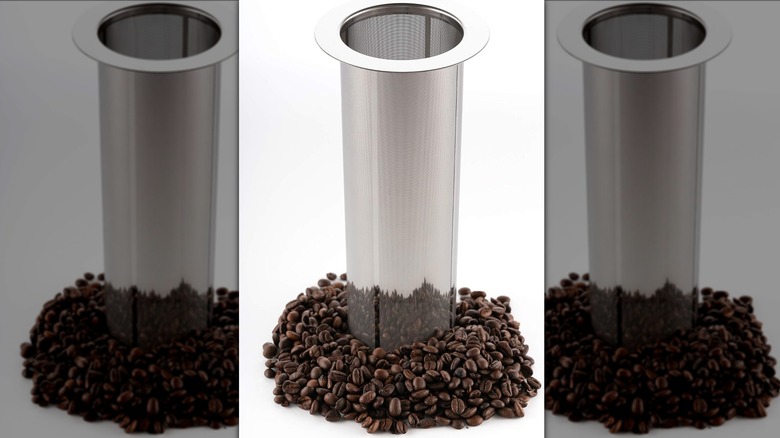 cold brew filter and coffee beans
