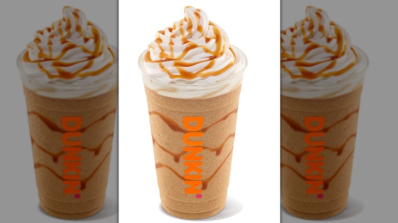 Plastic cup of Dunkin' frozen hot chocolate