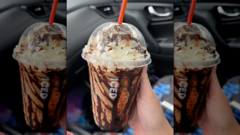 Side by side images of Dunkin' frozen coffee