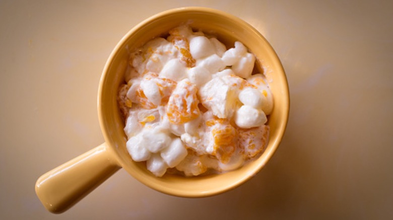 Creamy ambrosia salad with marshmallows pineapple and mandarin oranges