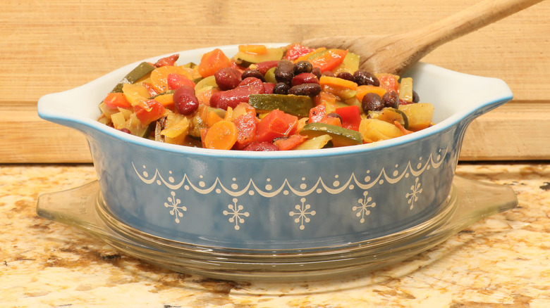 Pyrex small casserole dish, in the Snowflake Garland design, circa 1972-75