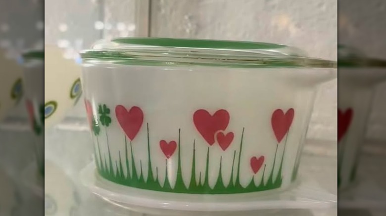 Pyrex dishes with the Lucky in Love pattern