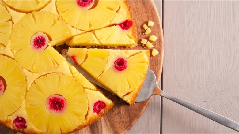 pineapple upside-down cake on platter