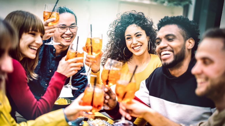 group sitting outside at restaurant