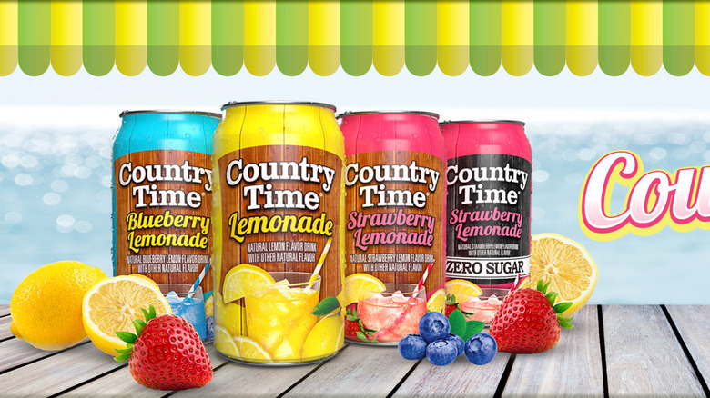 Lineup of Country Time Lemonade cans