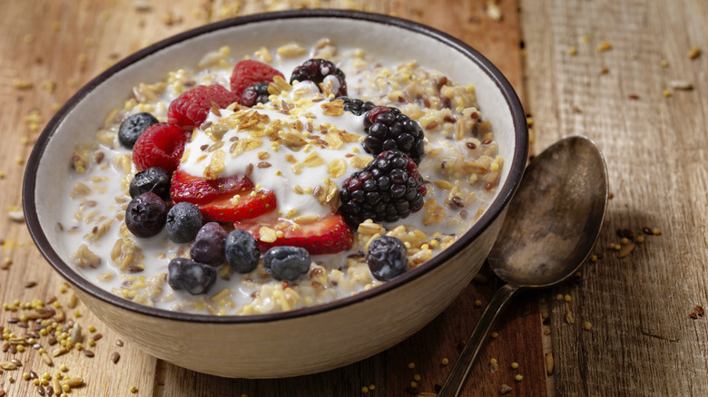 bowl of oatmeal with fruit