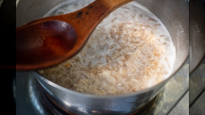oatmeal cooking in a pot