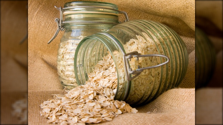 oats pouring out of canister