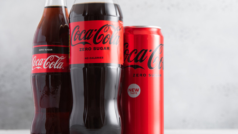 Close-up of zero sugar Coca Cola drinks