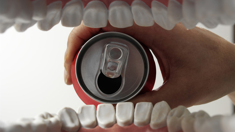 View of drinking soda from inside of a mouth