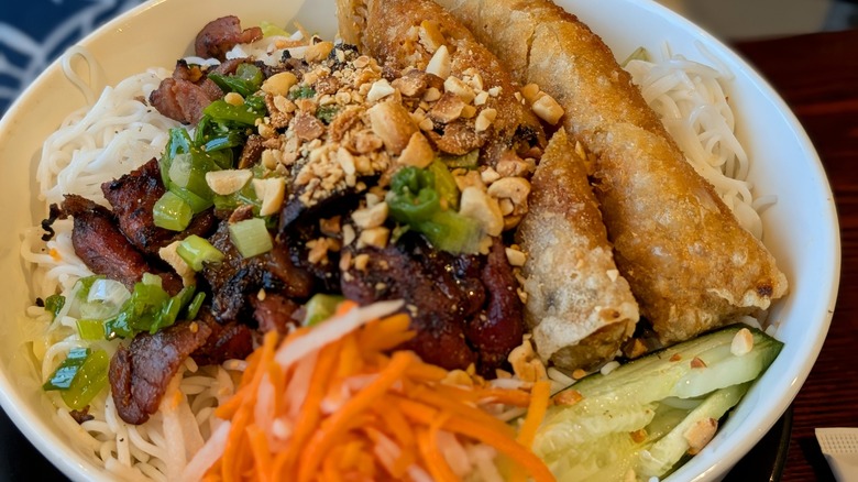 bowl of vermicelli salad with toppings