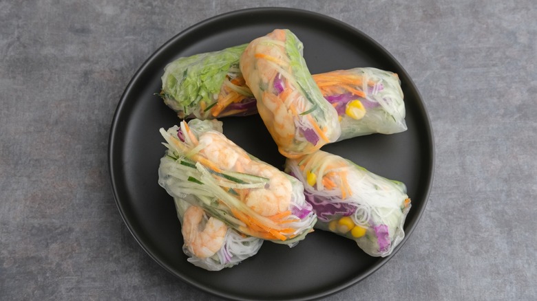 lumpy fresh spring rolls with shrimp and veggies