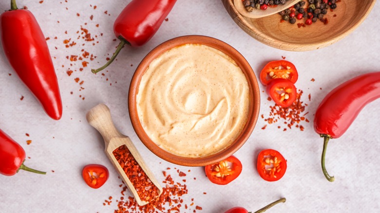 spicy mayo and peppers