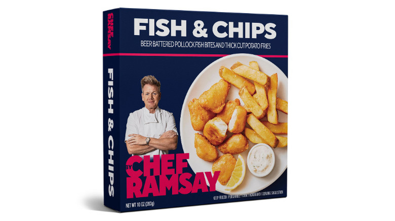 Package of Gordon Ramsay Fish and Chips frozen dinner