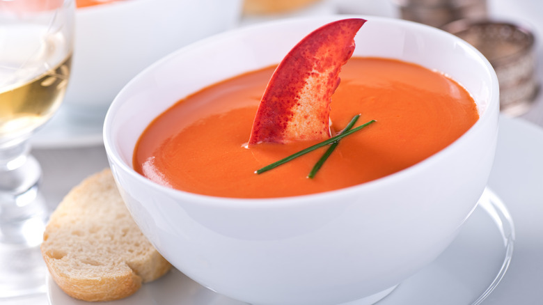 Lobster bisque garnished with chives
