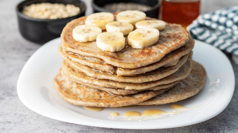 Oatmeal pancakes topped with banana