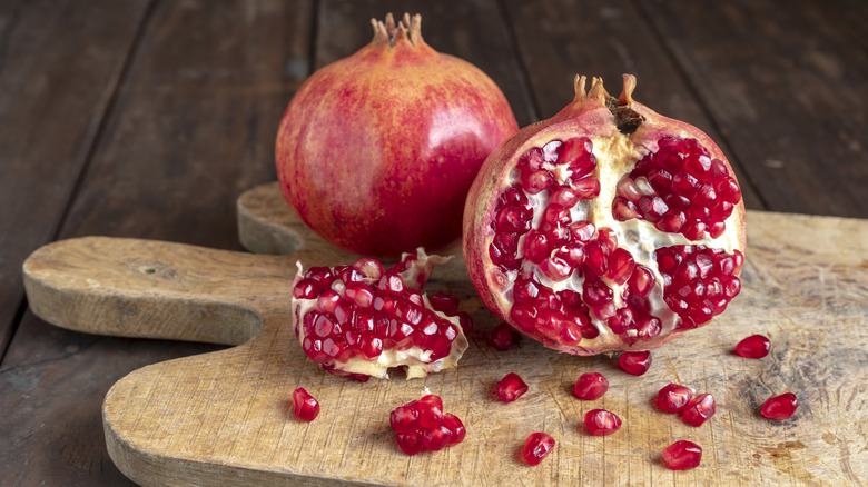 Pomegranates on the cutting board