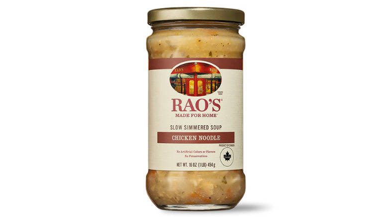 Glass jar of Rao's Slow Simmered Chicken Noodle Soup