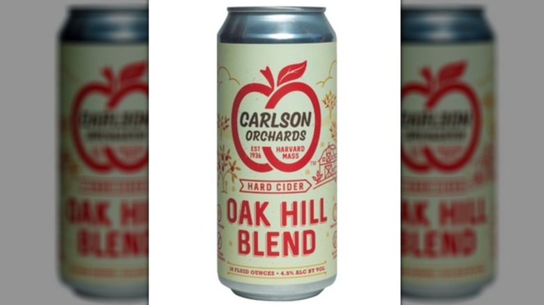 A can of Oak Hill Blend hard cider from Carlson Orchards