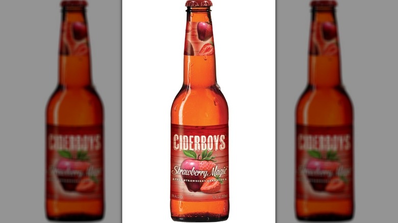 A bottle of Strawberry Magic from Ciderboys Hard Cider