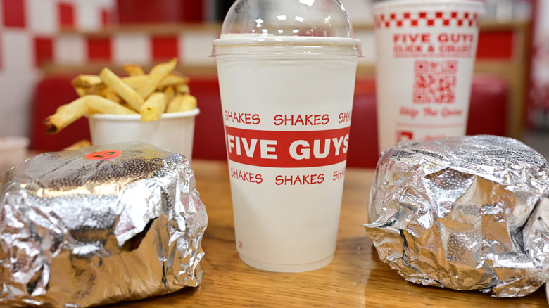 A hamburger meal from Five Guys restaurant