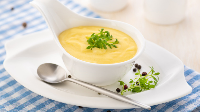 hollandaise sauce in gravy bowl
