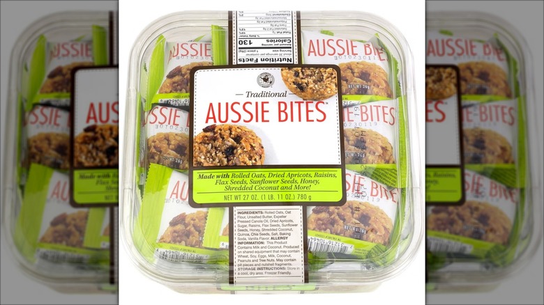 plastic tub of aussie bite snacks in wrappers