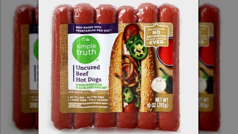A package of Simple Truth uncured beef hot dogs