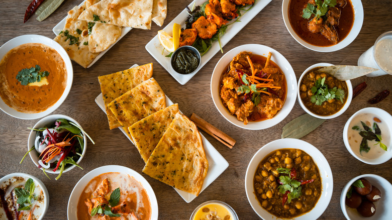 A spread of Indian dishes