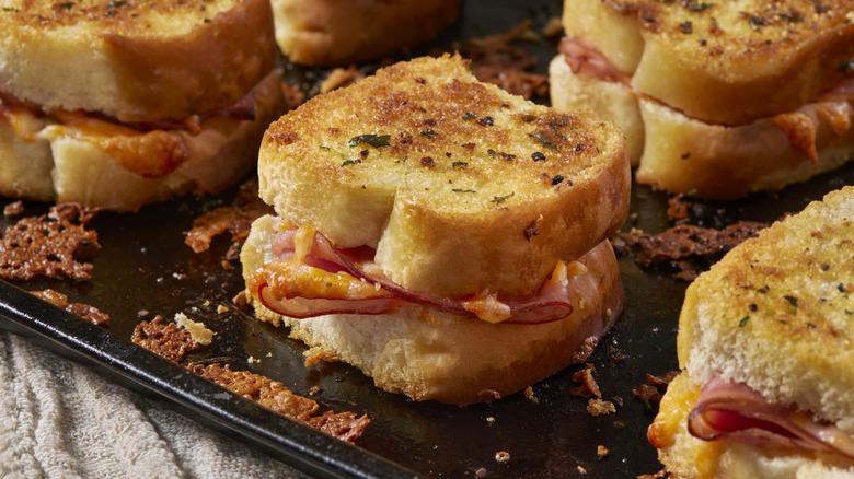 Mini grilled cheese and ham sandwiches