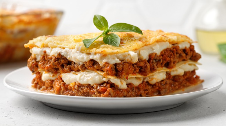 piece of lasagna on plate