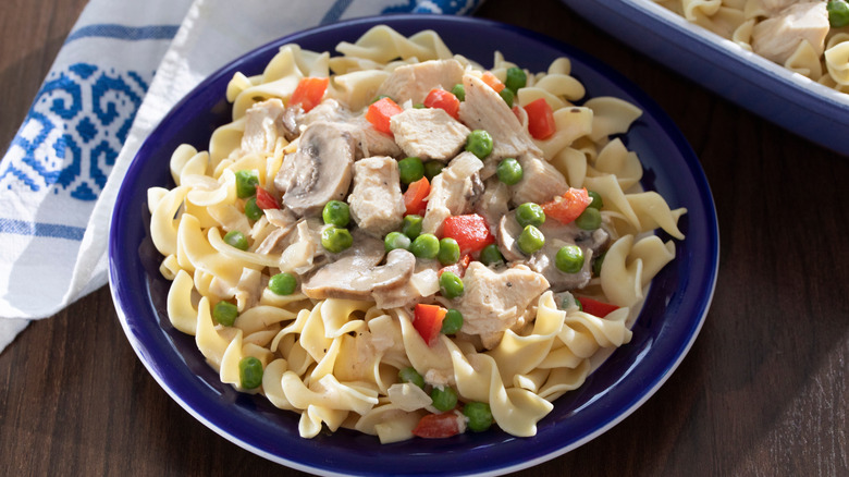 Close up of a plate of Chicken à la king
