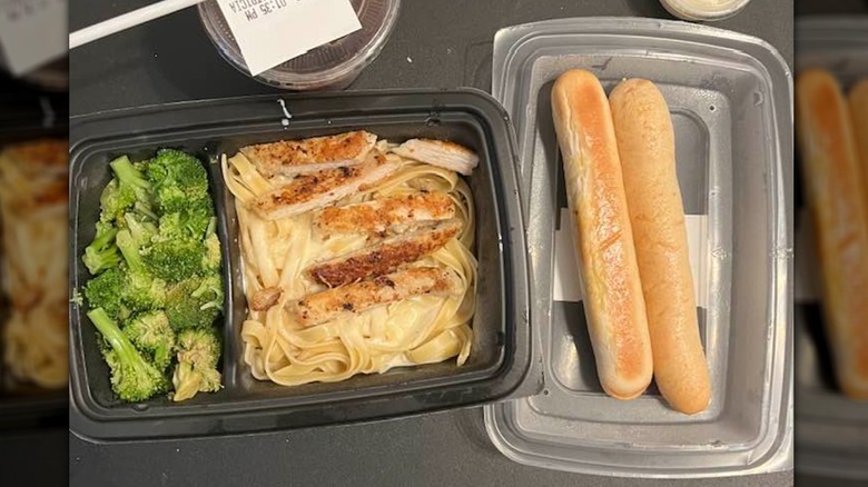 A top-down view of an Olive Garden kid's meal