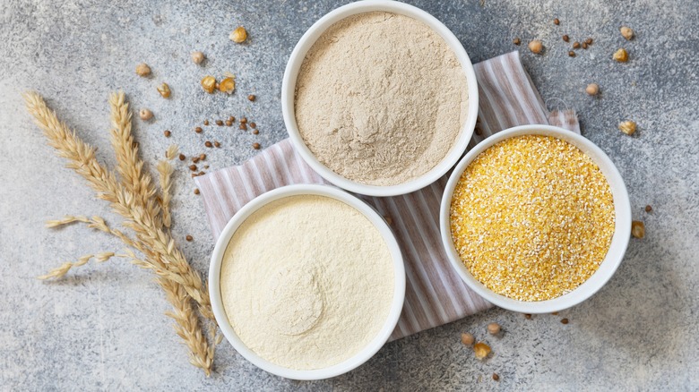 Bowls of flour and grain