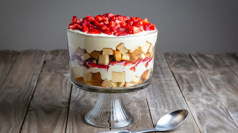 Strawberry trifle with whipped cream