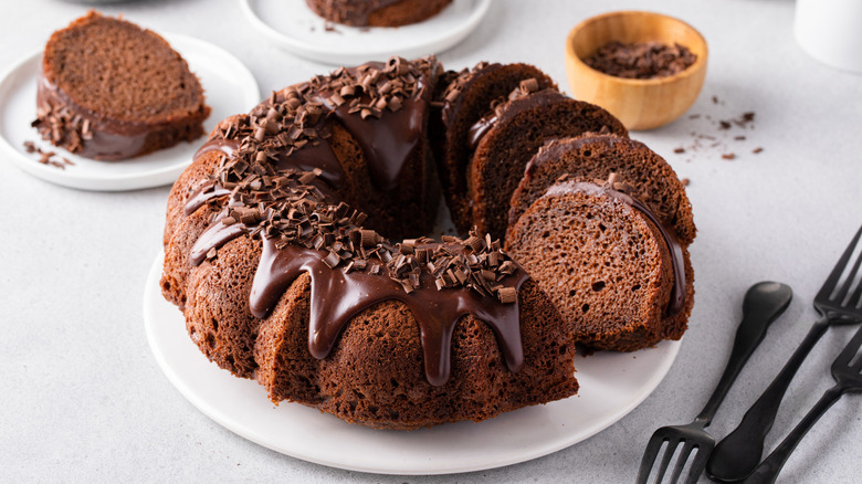 Chocolate Bundt cake with chocolate ganache