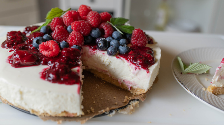 No-Bake Cheesecake with berries on counter