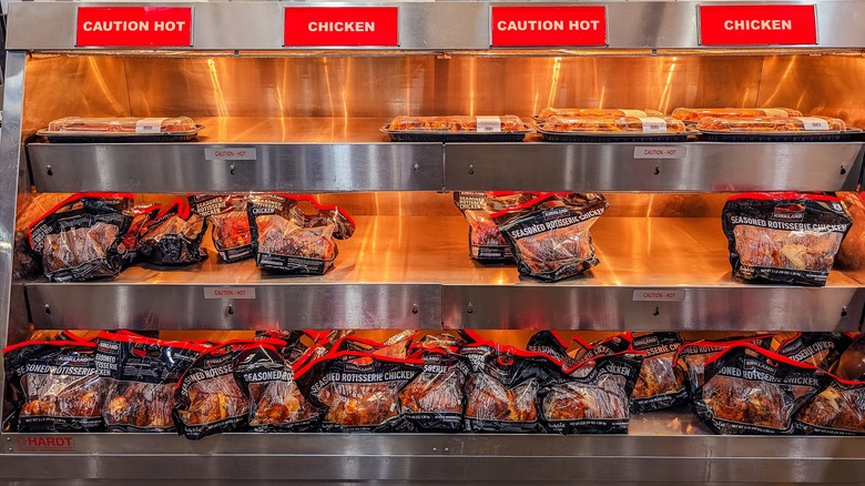 Costco chickens on an in-store display