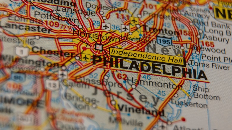 Close-up of a Philadelphia city map with road network