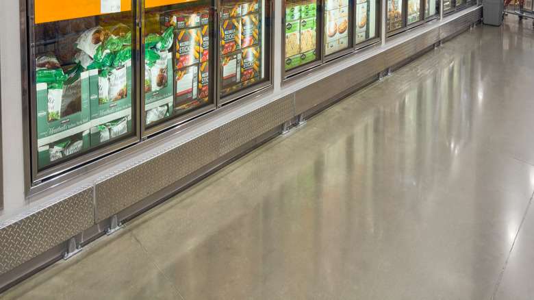 Frozen food aisle in a Costco warehouse store