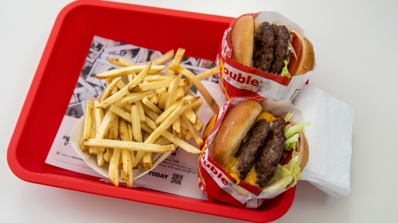 Tray with two In-N-Out burgers and fries