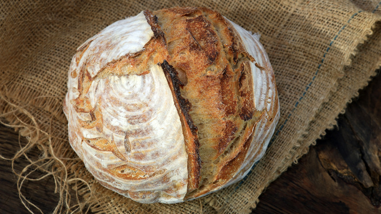 Close-up of a sourdough round loaf