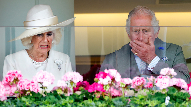 Queen Camilla and Prince Charles looking aghast