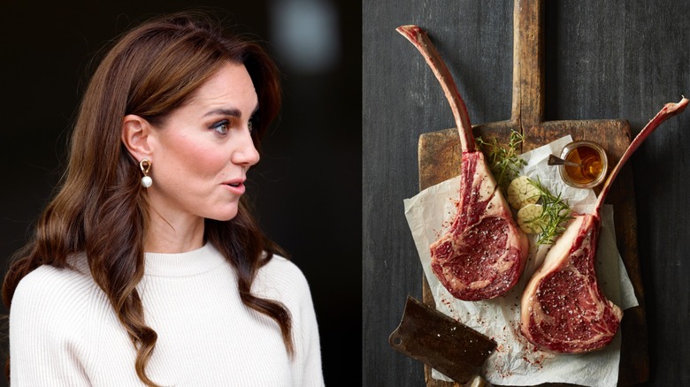 Princess Kate and an image of a pair of raw lamb chops