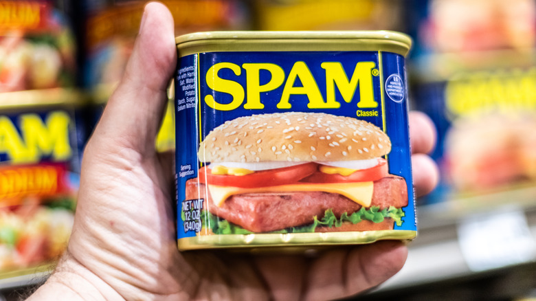 Hand holding Spam