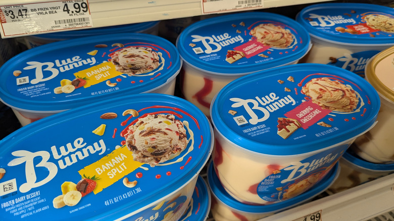 Blue Bunny ice cream cartons in store freezer